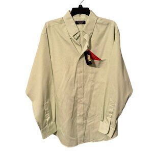 Roundtree & Yorke Easy Care Green Striped Button-Down Shirt L 70% Cotton 30% Pol